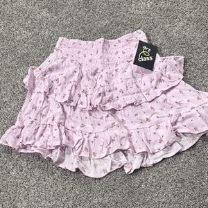Art Class Lavender Floral Ruffle Mini Skirt